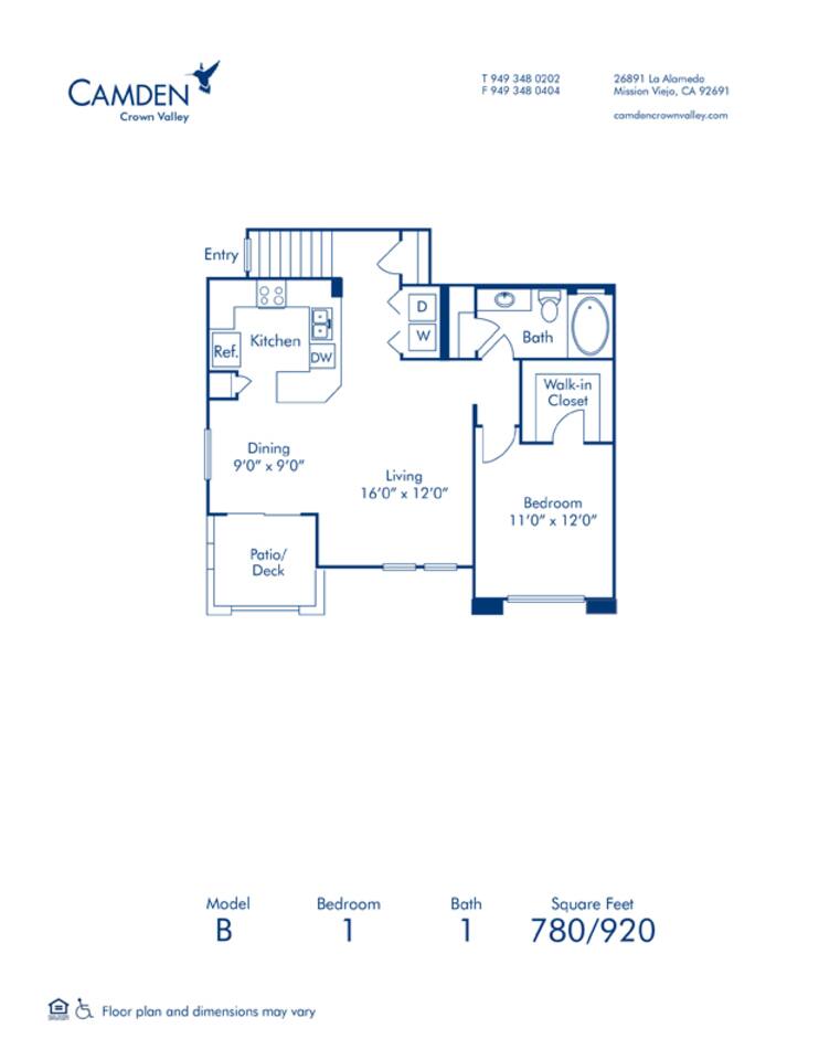 Floorplan diagram for B, showing 1 bedroom