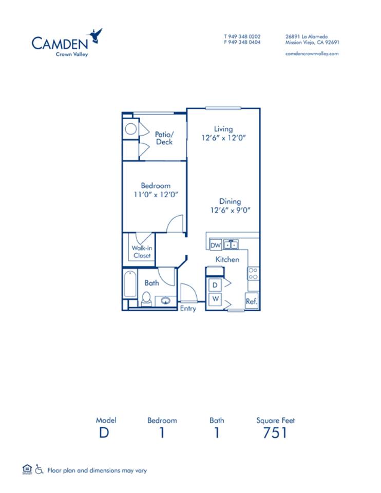 Floorplan diagram for D, showing 1 bedroom