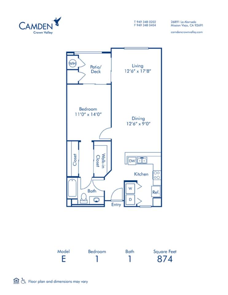 Floorplan diagram for E, showing 1 bedroom