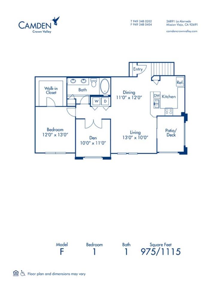 Floorplan diagram for F, showing 1 bedroom