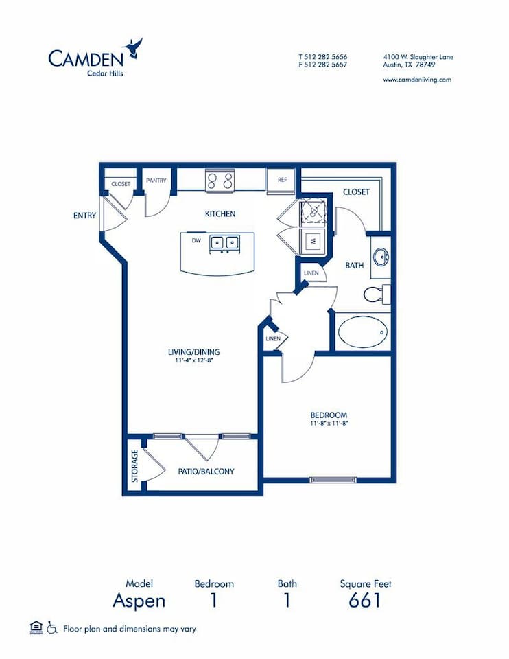 Floorplan diagram for Aspen, showing 1 bedroom