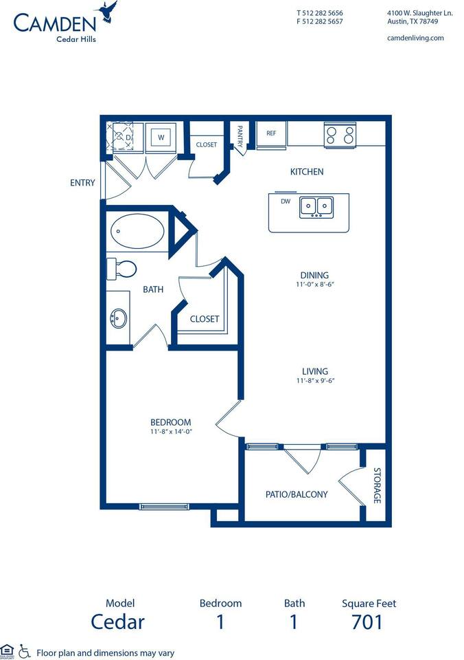 Floorplan diagram for Cedar, showing 1 bedroom