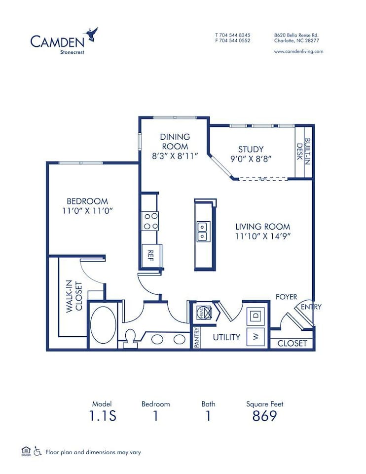 Floorplan diagram for 1.1 Flex Space, showing 1 bedroom