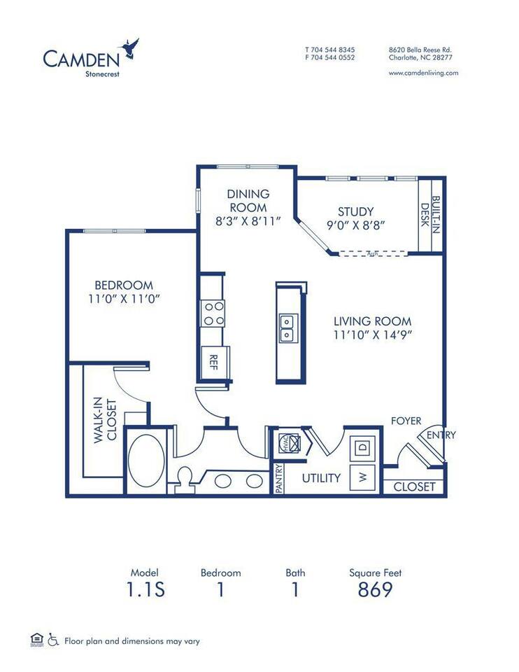 Floorplan diagram for 1.1S, showing 1 bedroom