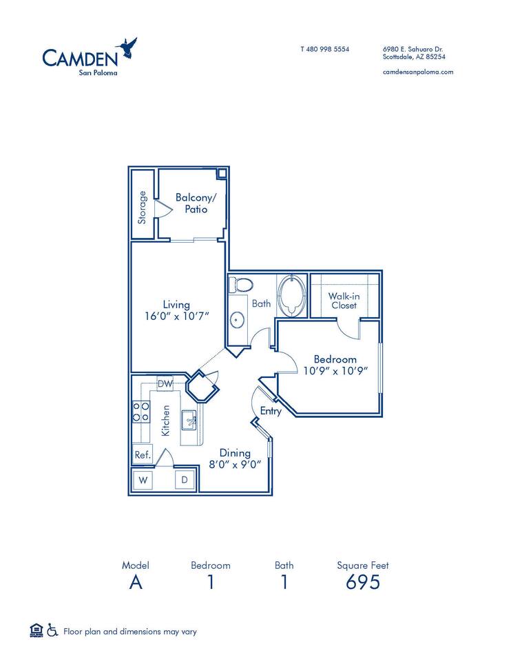 Floorplan diagram for A, showing 1 bedroom
