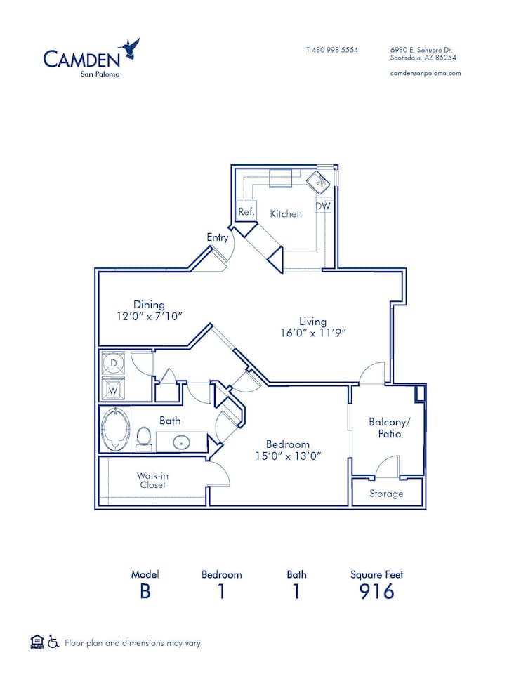 Floorplan diagram for B, showing 1 bedroom