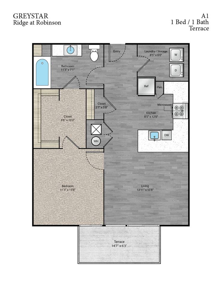 Floorplan diagram for A1, showing 1 bedroom