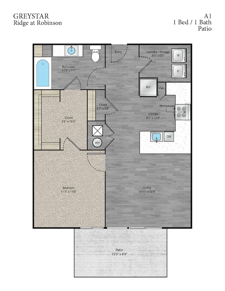 Floorplan diagram for A1, showing 1 bedroom