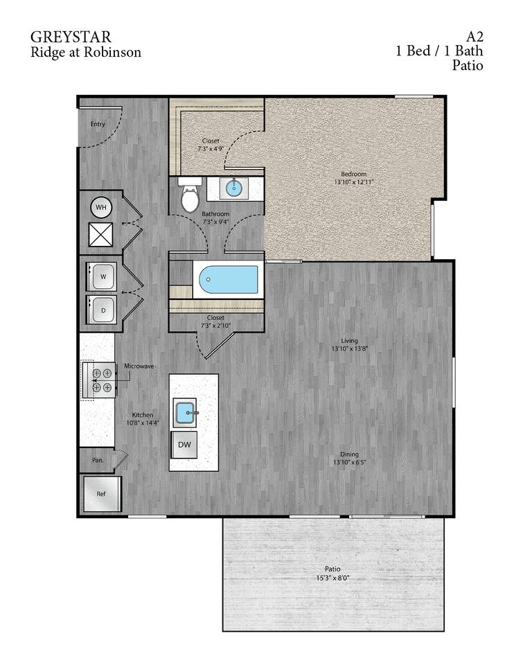 Floorplan diagram for A2, showing 1 bedroom