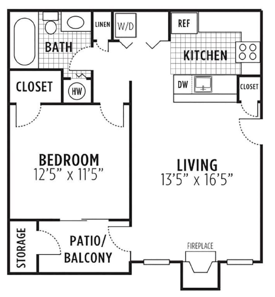 Floorplan diagram for A1E, showing 1 bedroom