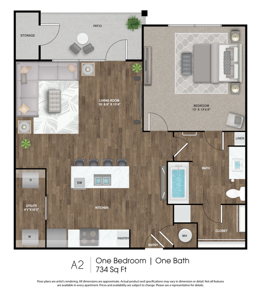 Floorplan diagram for A2, showing 1 bedroom