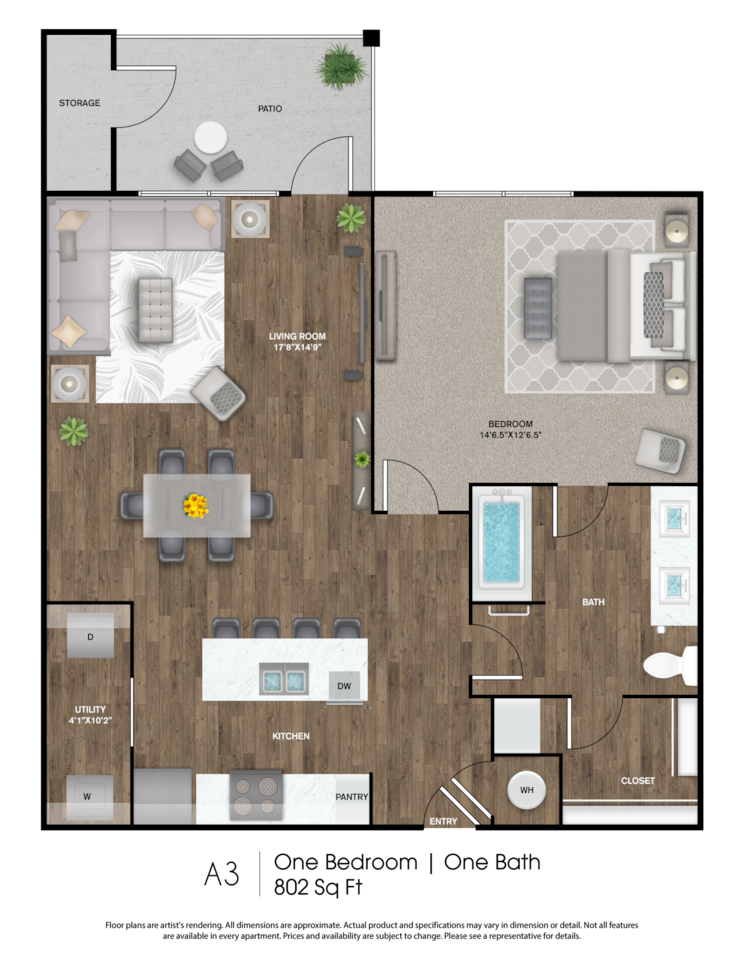 Floorplan diagram for A3, showing 1 bedroom