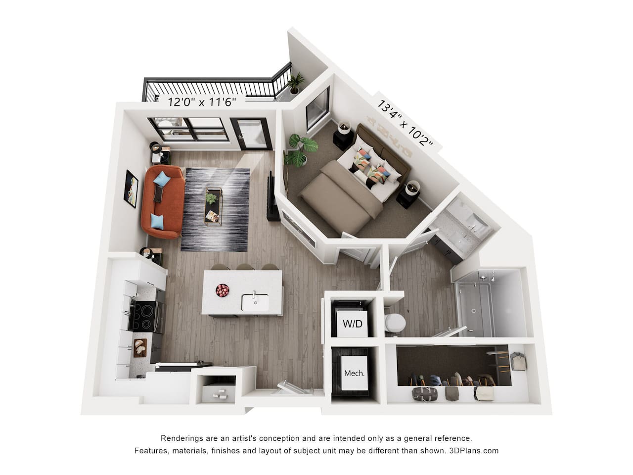 Floorplan diagram for A2, showing 1 bedroom