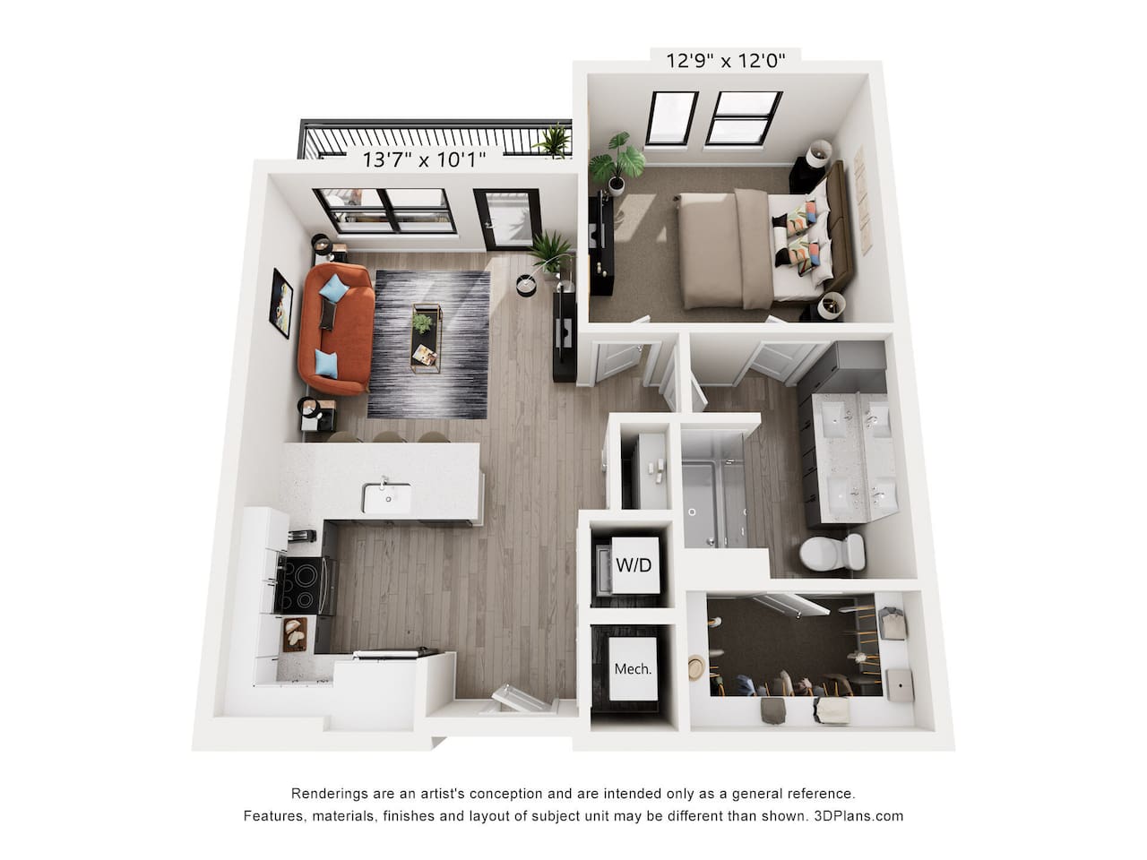 Floorplan diagram for A3, showing 1 bedroom