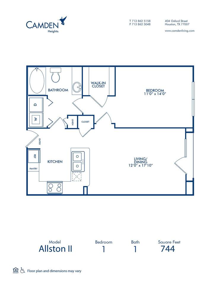 Floorplan diagram for The Allston II, showing 1 bedroom
