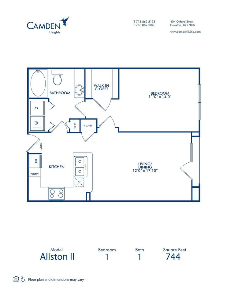 Floorplan diagram for The Allston II, showing 1 bedroom