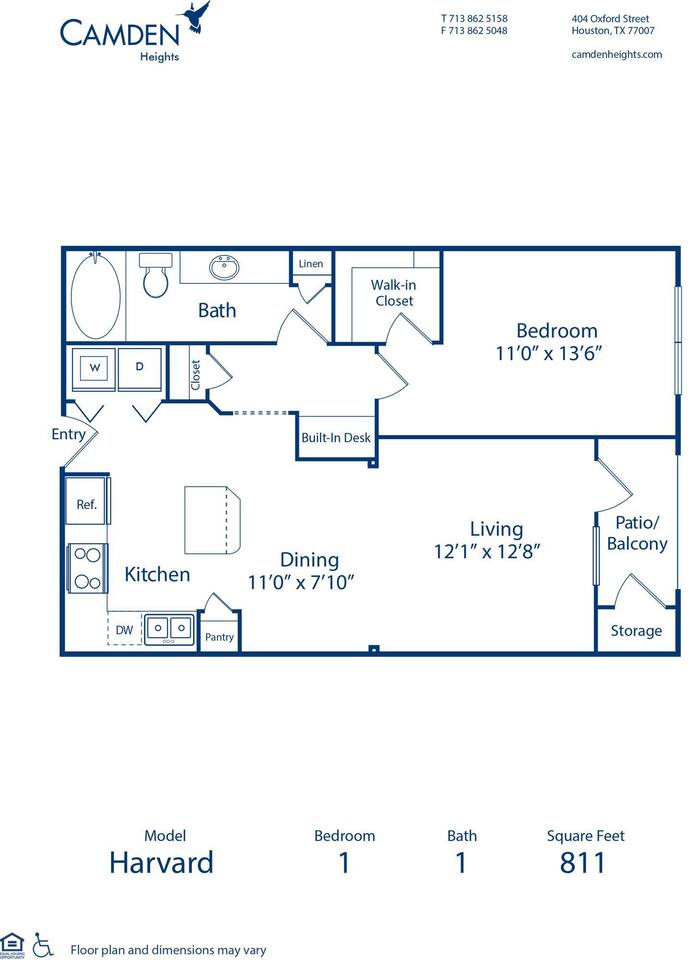 Floorplan diagram for The Harvard, showing 1 bedroom