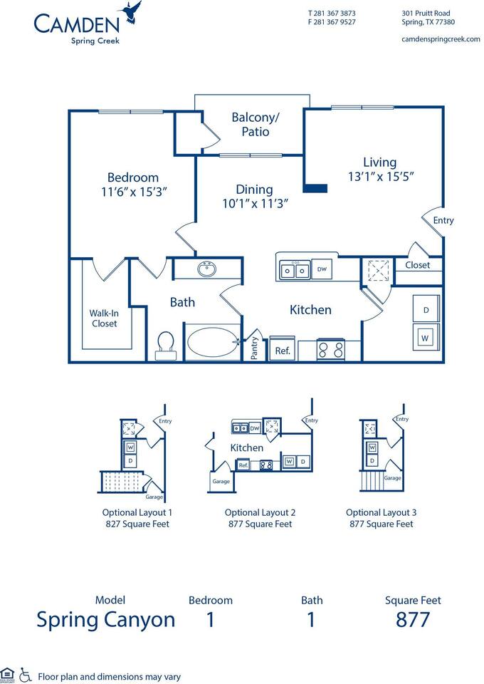 Floorplan diagram for Spring Canyon 3, showing 1 bedroom