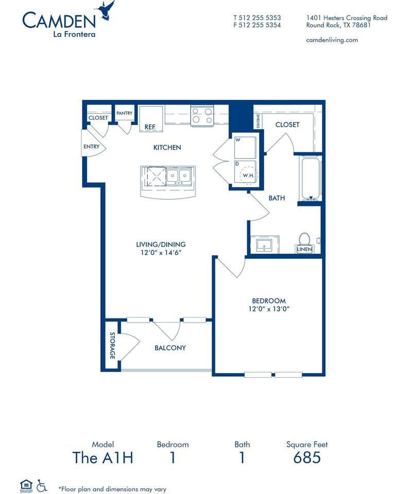 Floorplan diagram for A1, showing 1 bedroom