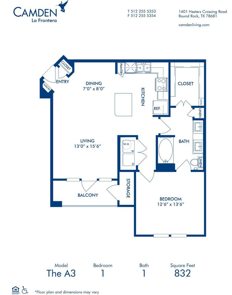 Floorplan diagram for A3, showing 1 bedroom