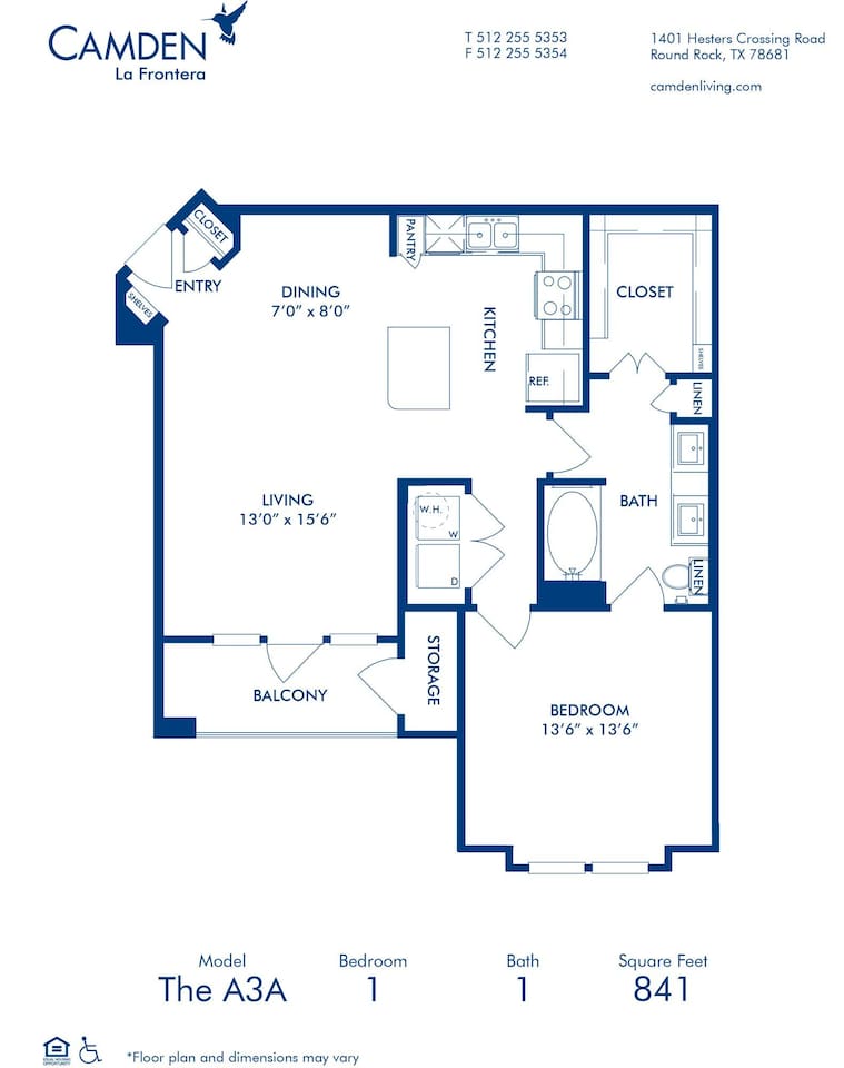 Floorplan diagram for A3A, showing 1 bedroom