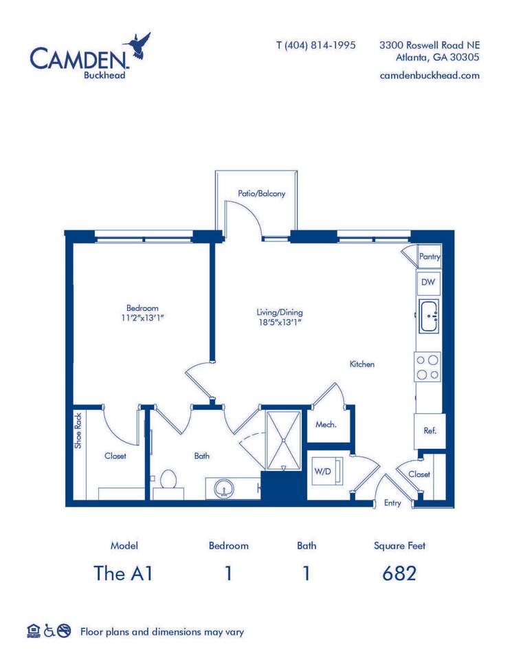 Floorplan diagram for The A1, showing 1 bedroom