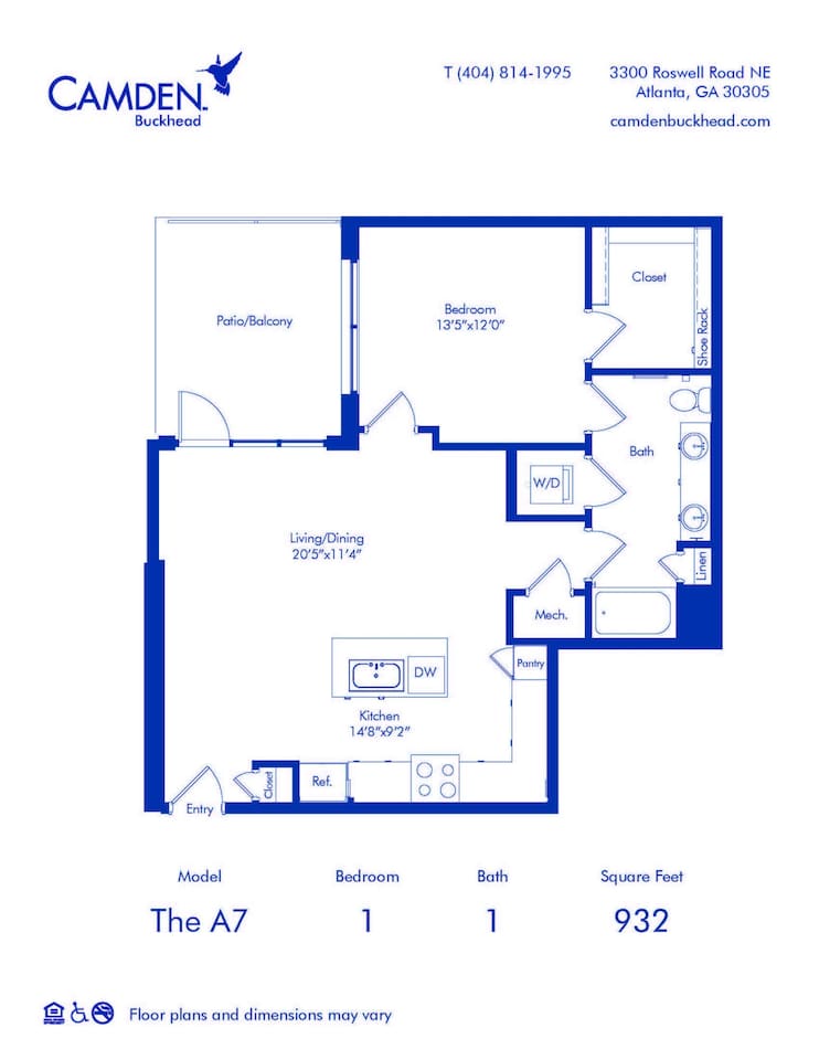 Floorplan diagram for The A7, showing 1 bedroom