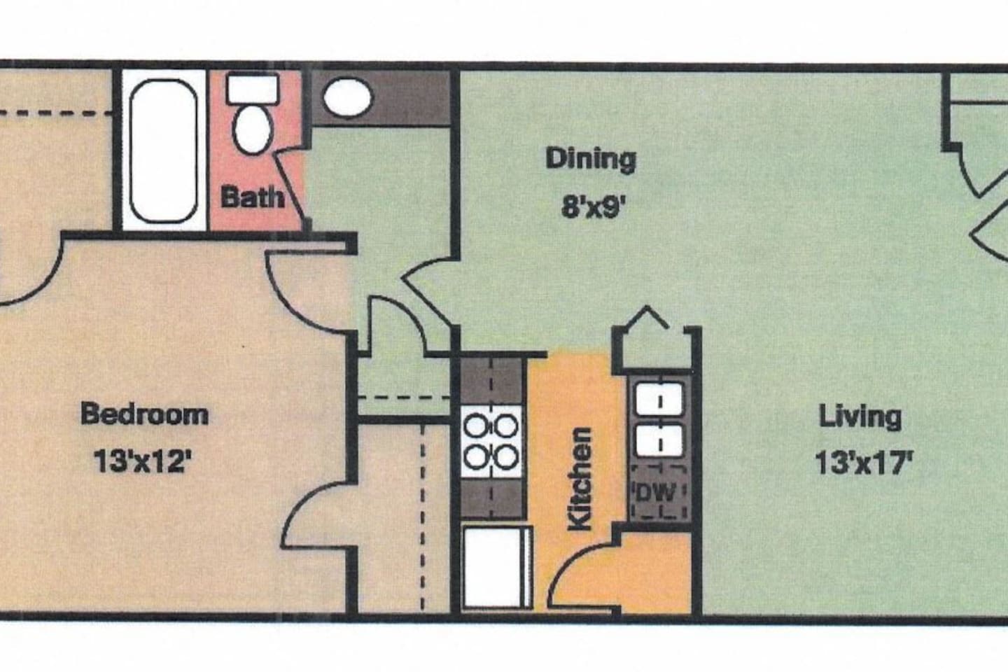 Floorplan diagram for 1x1a, showing 1 bedroom