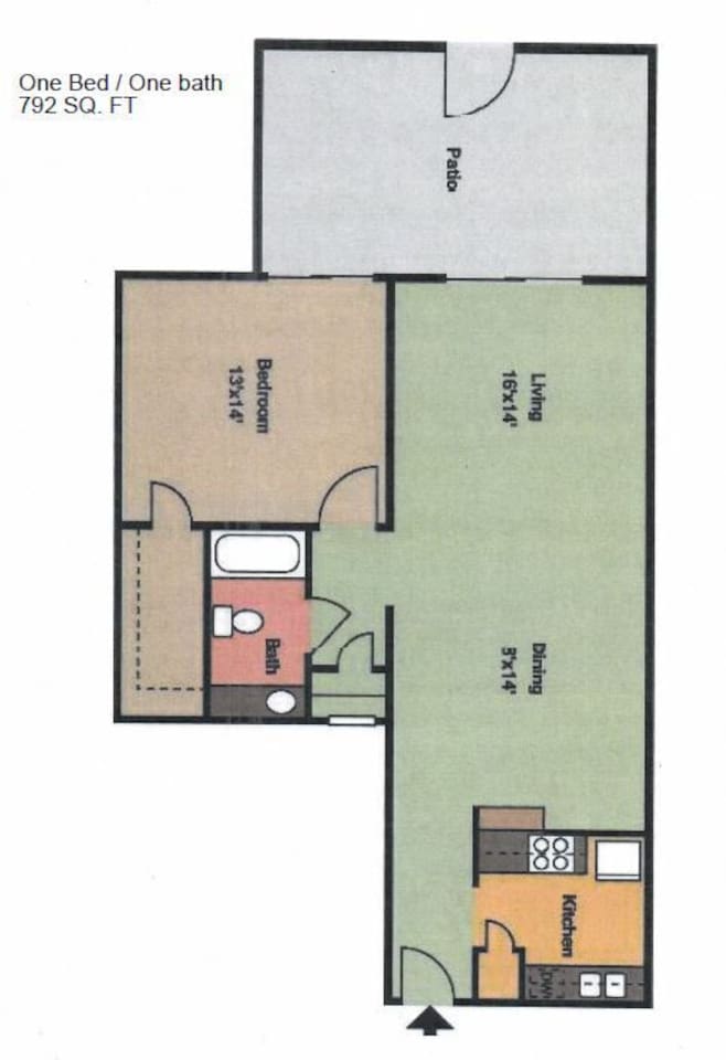 Floorplan diagram for 1x1b, showing 1 bedroom