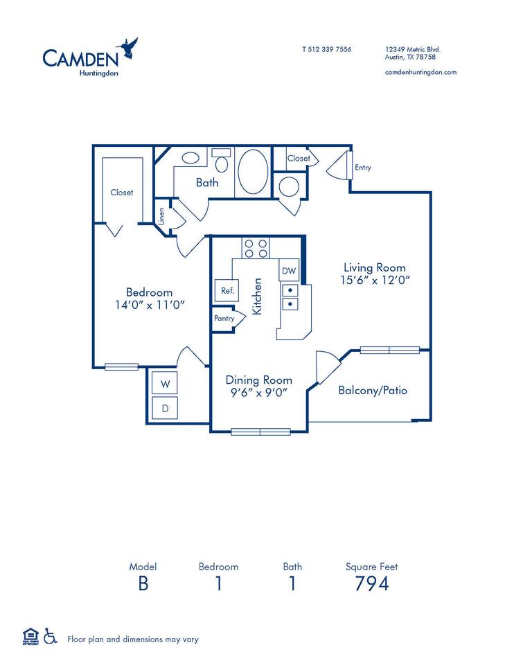 Floorplan diagram for B, showing 1 bedroom
