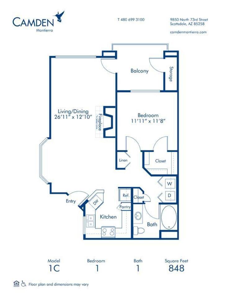 Floorplan diagram for 1C, showing 1 bedroom