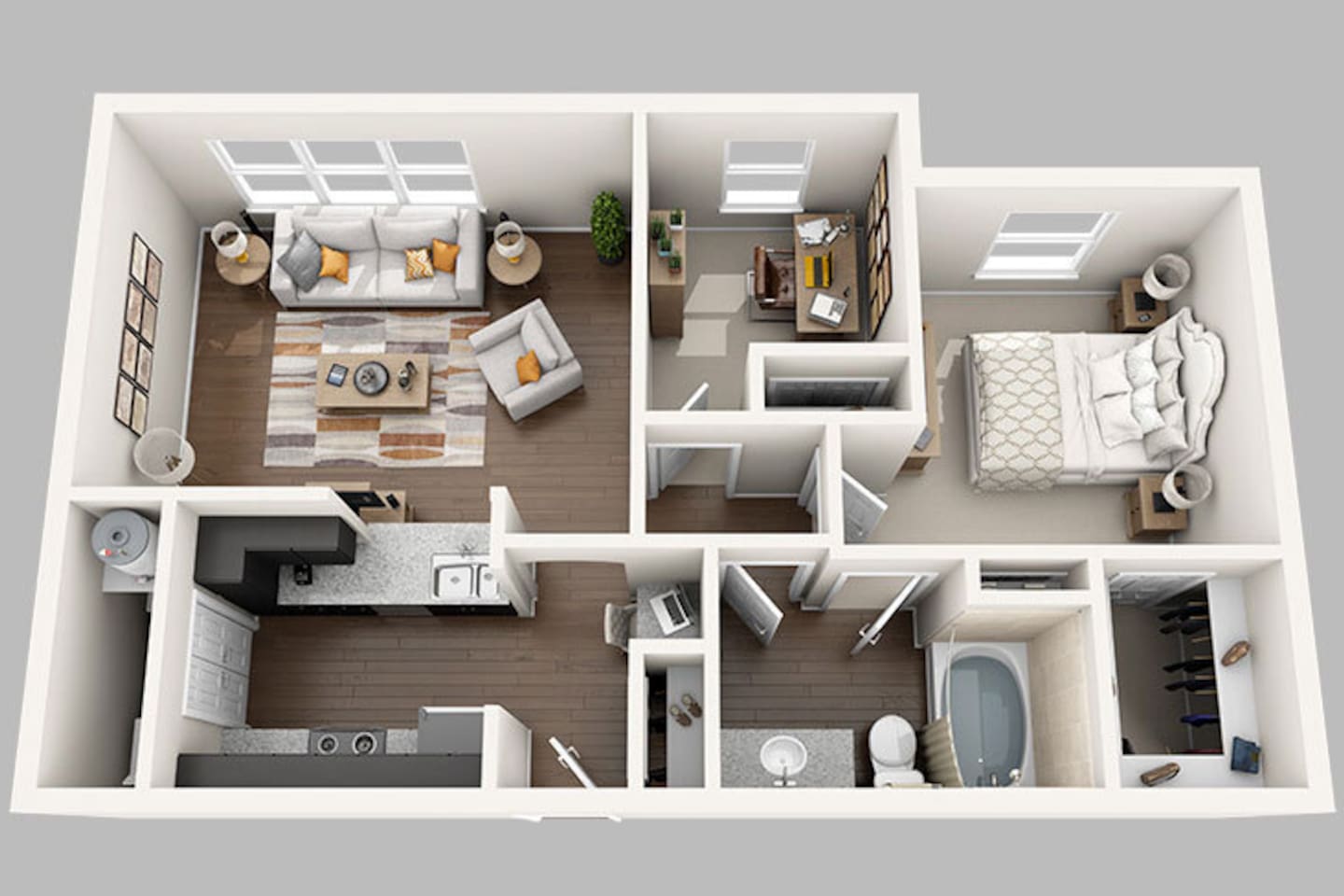 Floorplan diagram for D, showing 1 bedroom