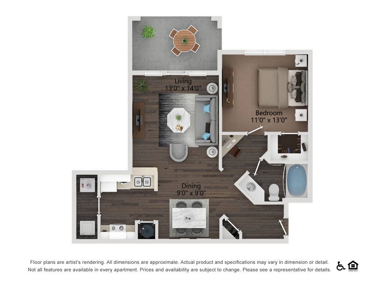 Floorplan diagram for The Kennington, showing 1 bedroom