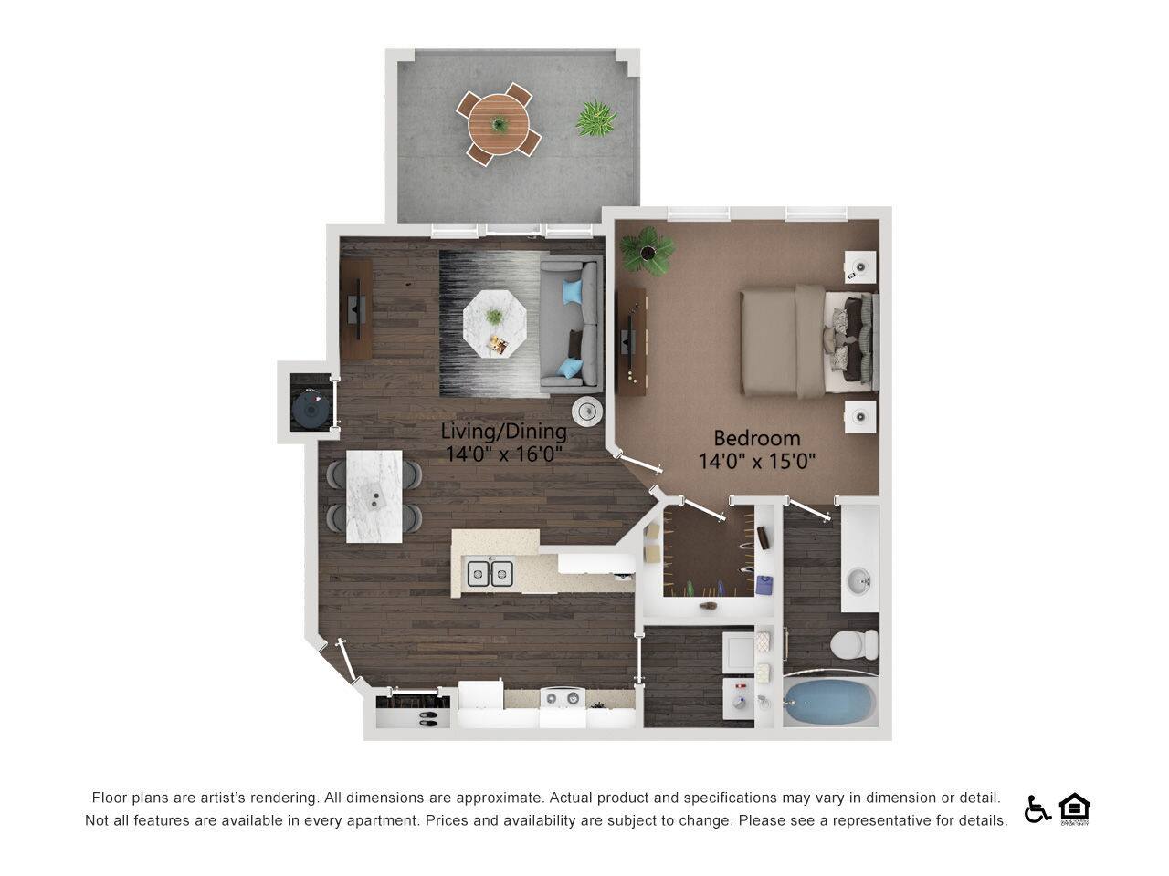 Floorplan diagram for The Dominion, showing 1 bedroom