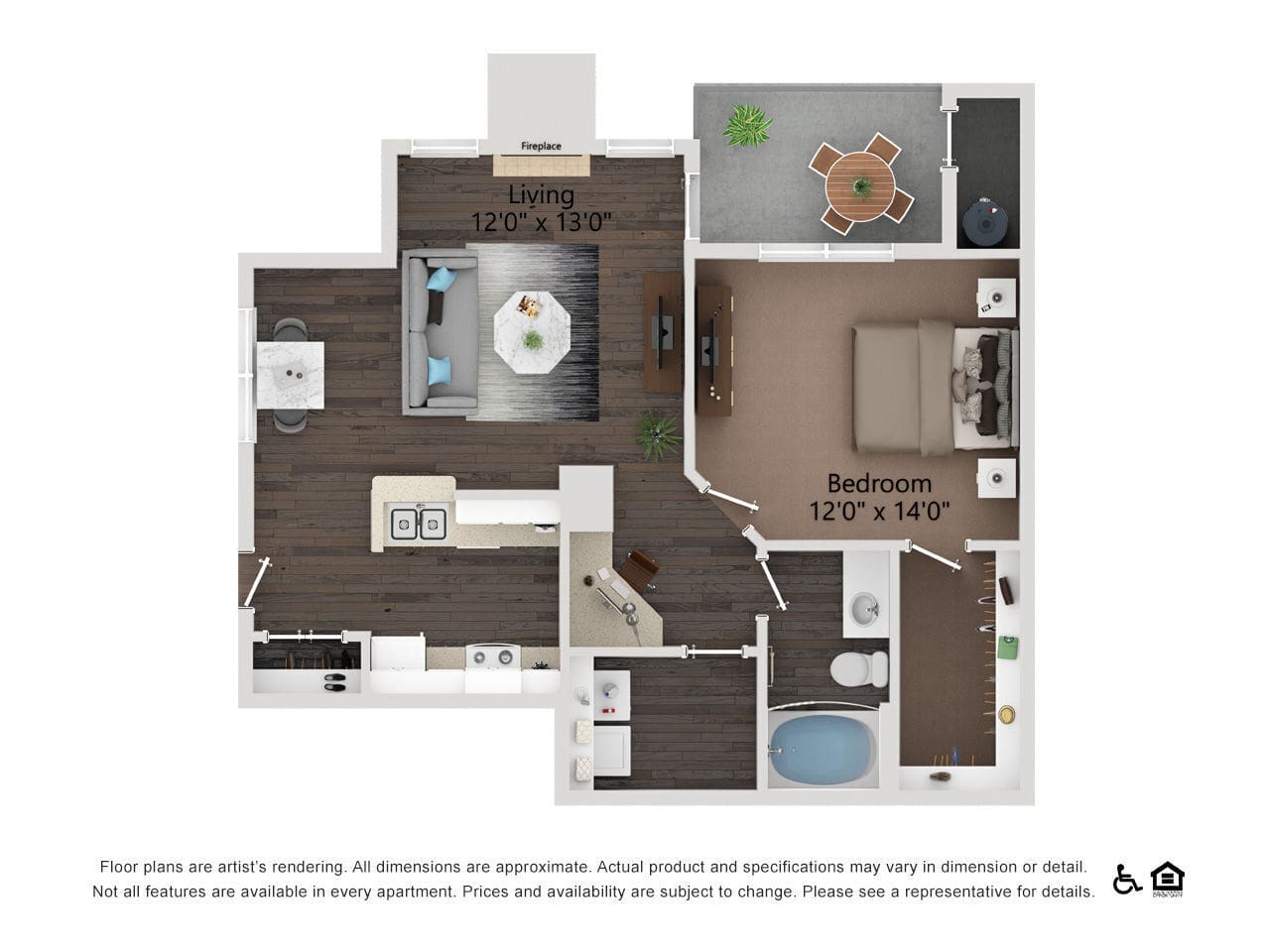 Floorplan diagram for The Ridge (Renovated), showing 1 bedroom