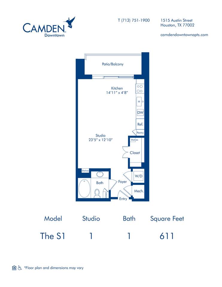 Floorplan diagram for The S1, showing Studio