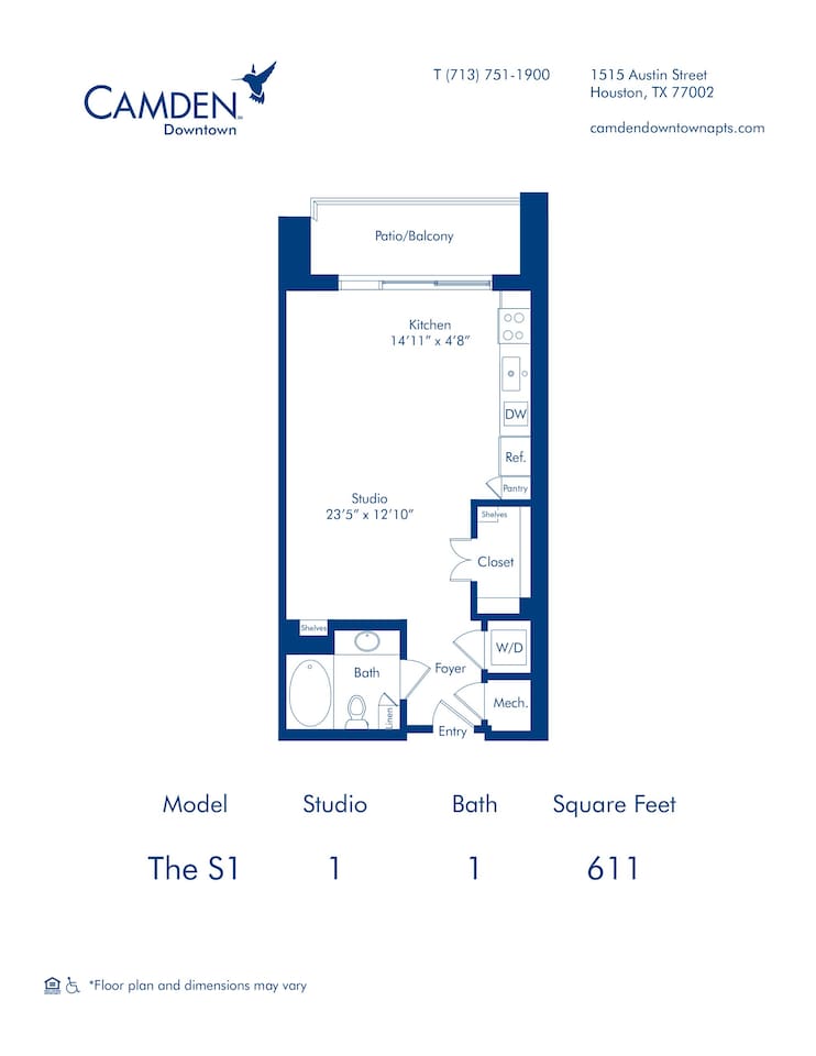 Floorplan diagram for The S1, showing Studio