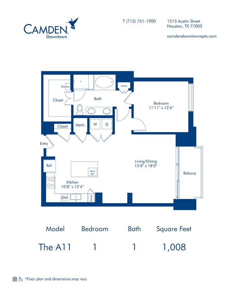 Floorplan diagram for The A11, showing 1 bedroom