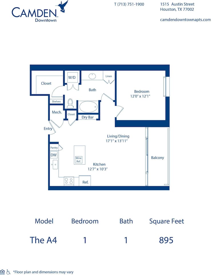 Floorplan diagram for The A4, showing 1 bedroom
