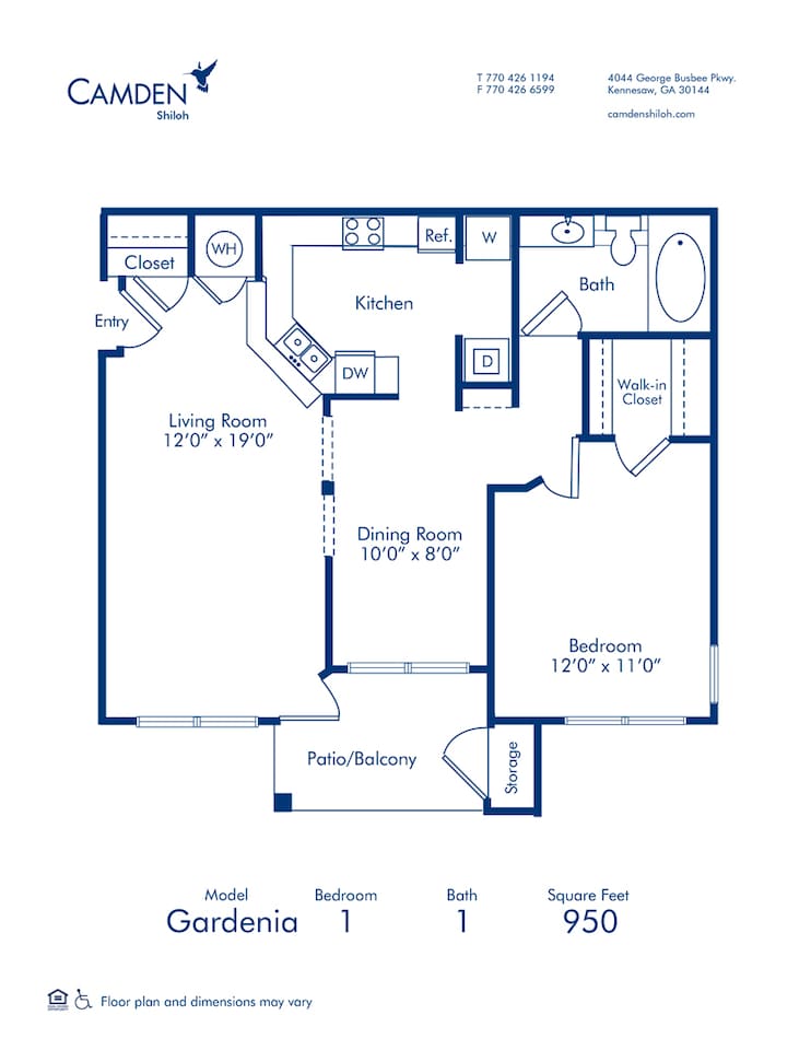 Floorplan diagram for Gardenia, showing 1 bedroom