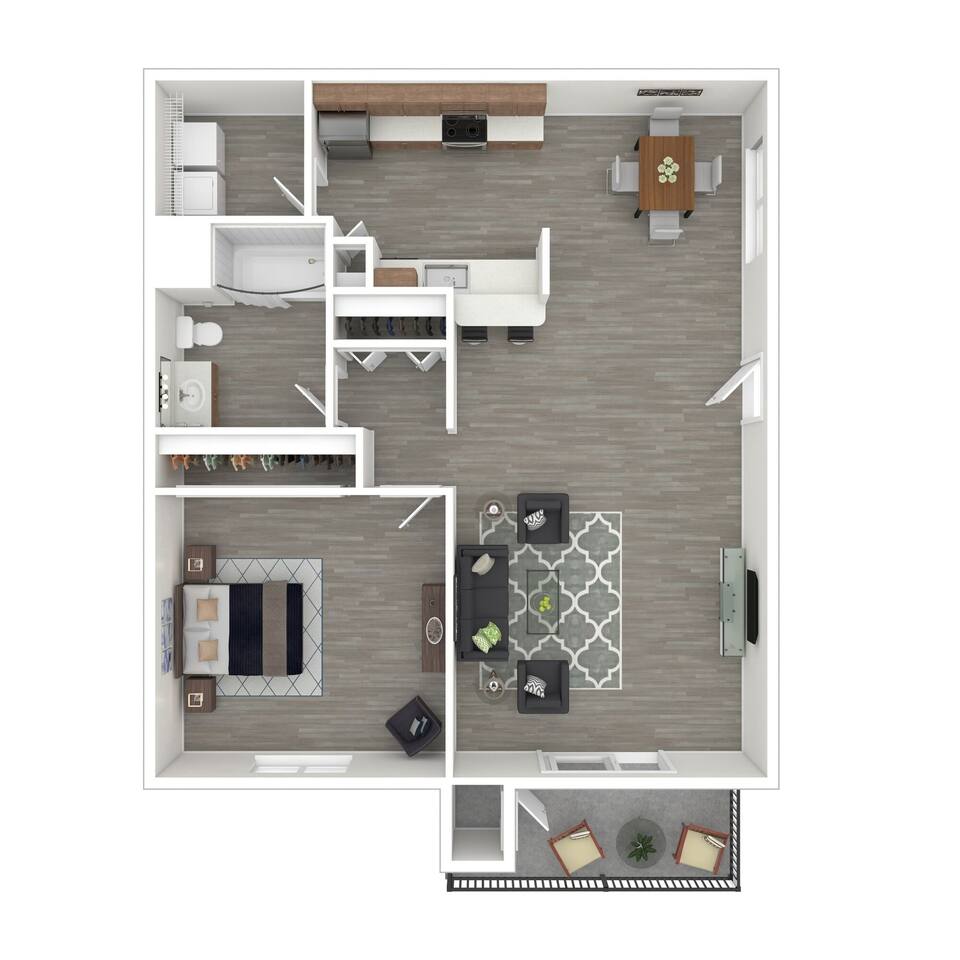 Floorplan diagram for One Bedroom, showing 1 bedroom