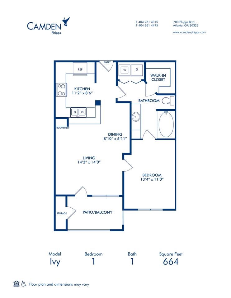 Floorplan diagram for Ivy, showing 1 bedroom