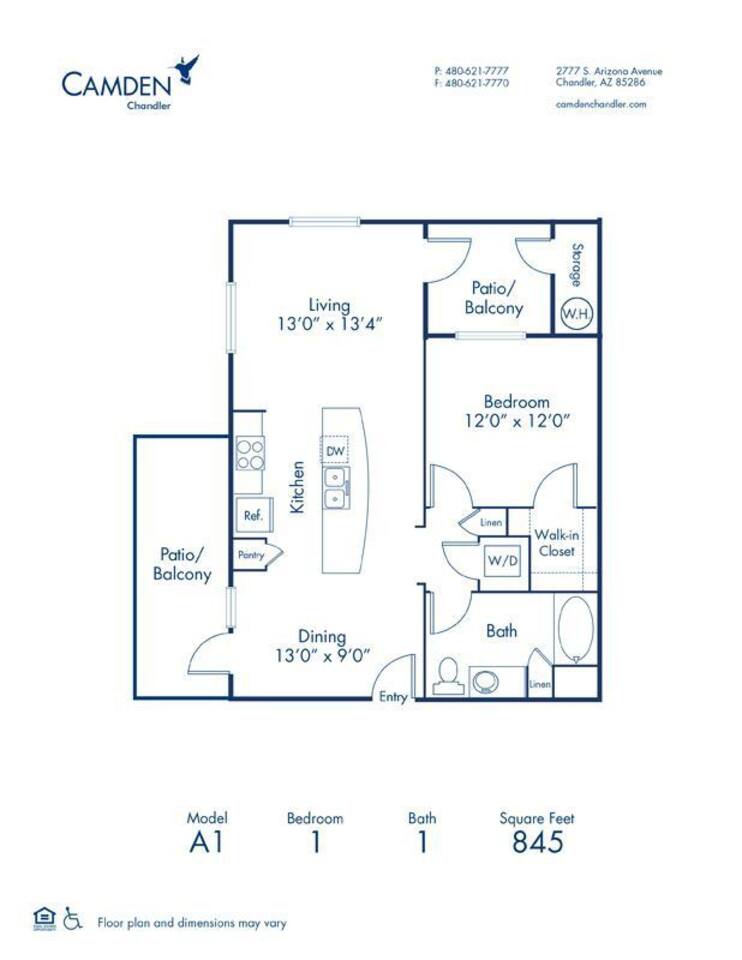 Floorplan diagram for A1, showing 1 bedroom