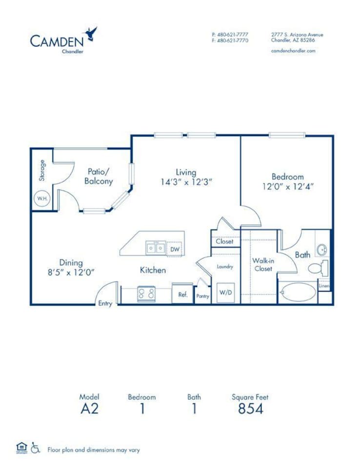 Floorplan diagram for A2, showing 1 bedroom