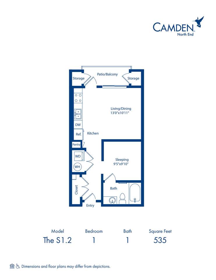 Floorplan diagram for The S1.2 0-1, showing Studio