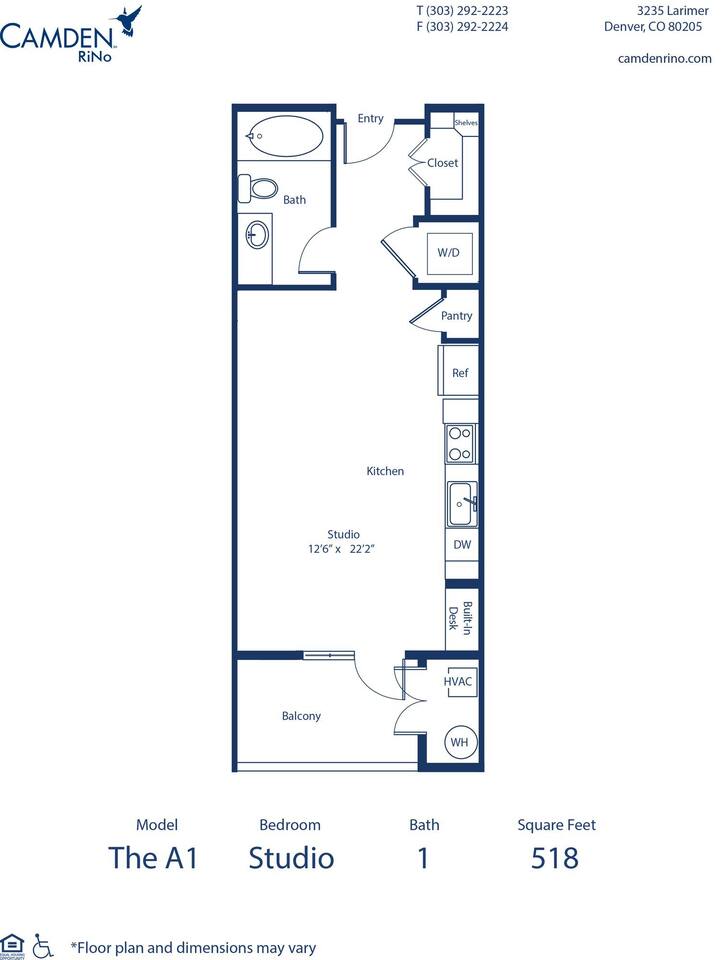Floorplan diagram for The A1, showing Studio