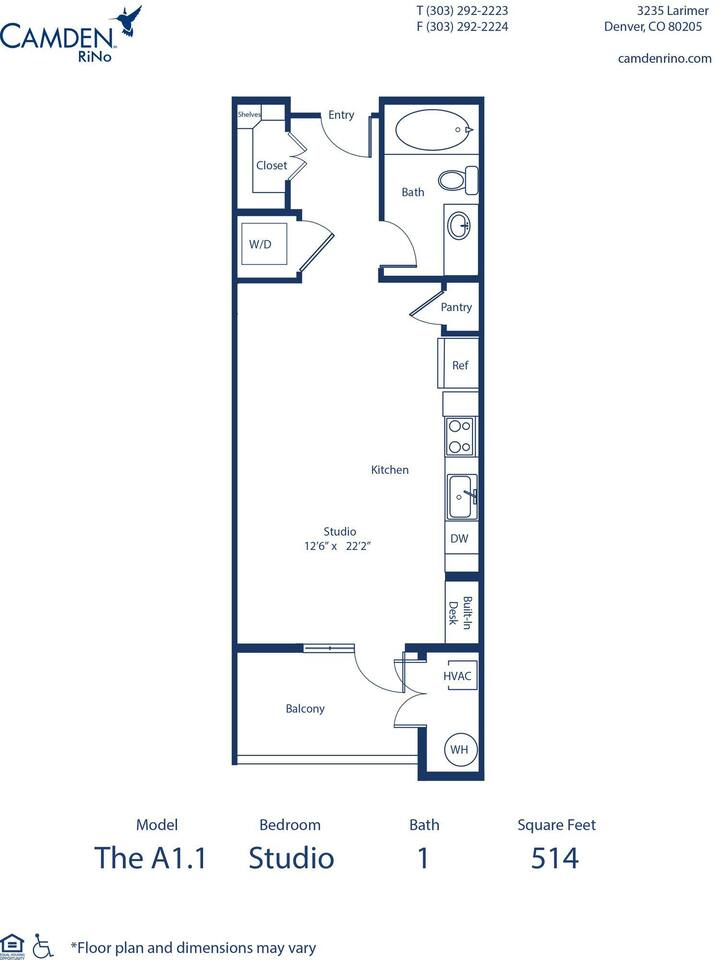 Floorplan diagram for The A1.1, showing Studio