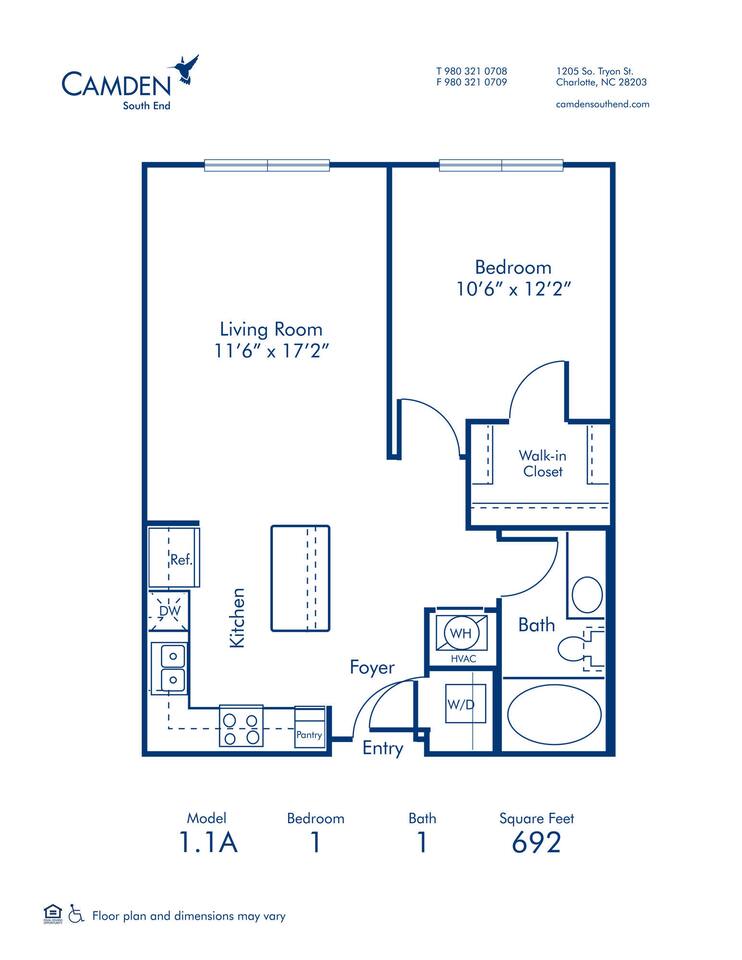 Floorplan diagram for 1.1A, showing 1 bedroom