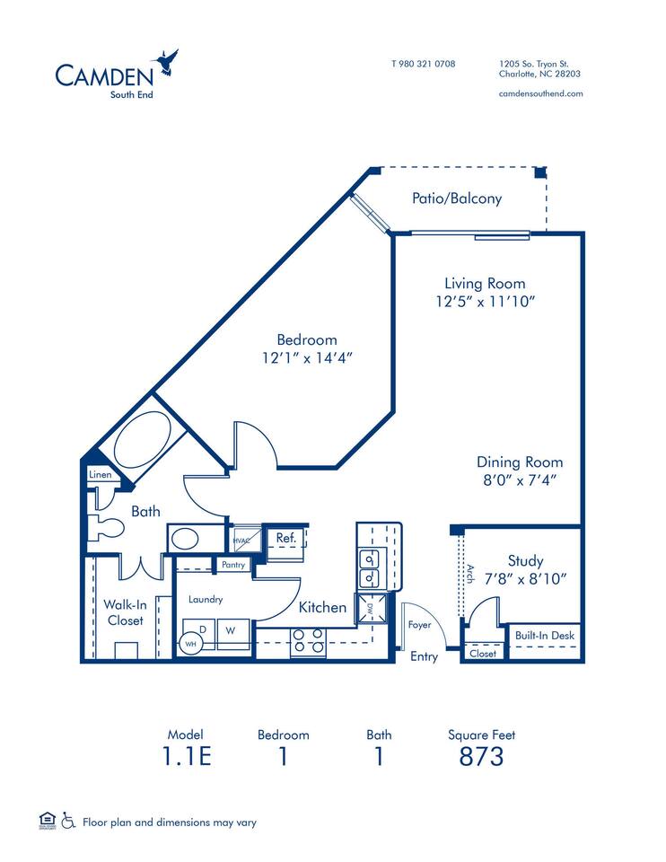 Floorplan diagram for 1.1E, showing 1 bedroom