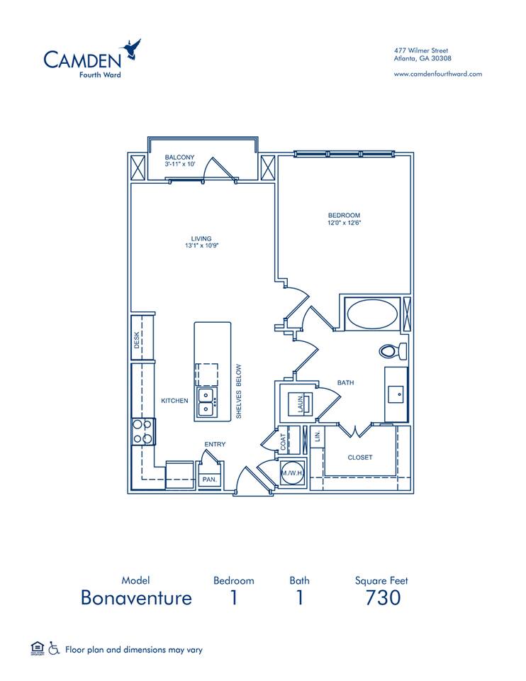 Floorplan diagram for Bonaventure, showing 1 bedroom